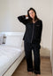 Women Summer Pajama Set Black buttoned shirt + Pants